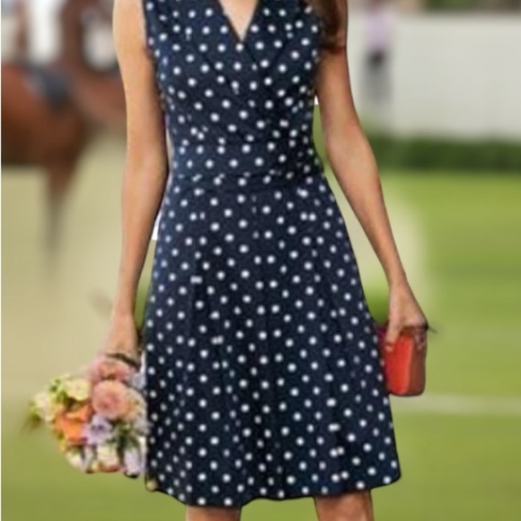 Chaps Women’s Navy White Polka Dot Dress - Picture 1 of 5